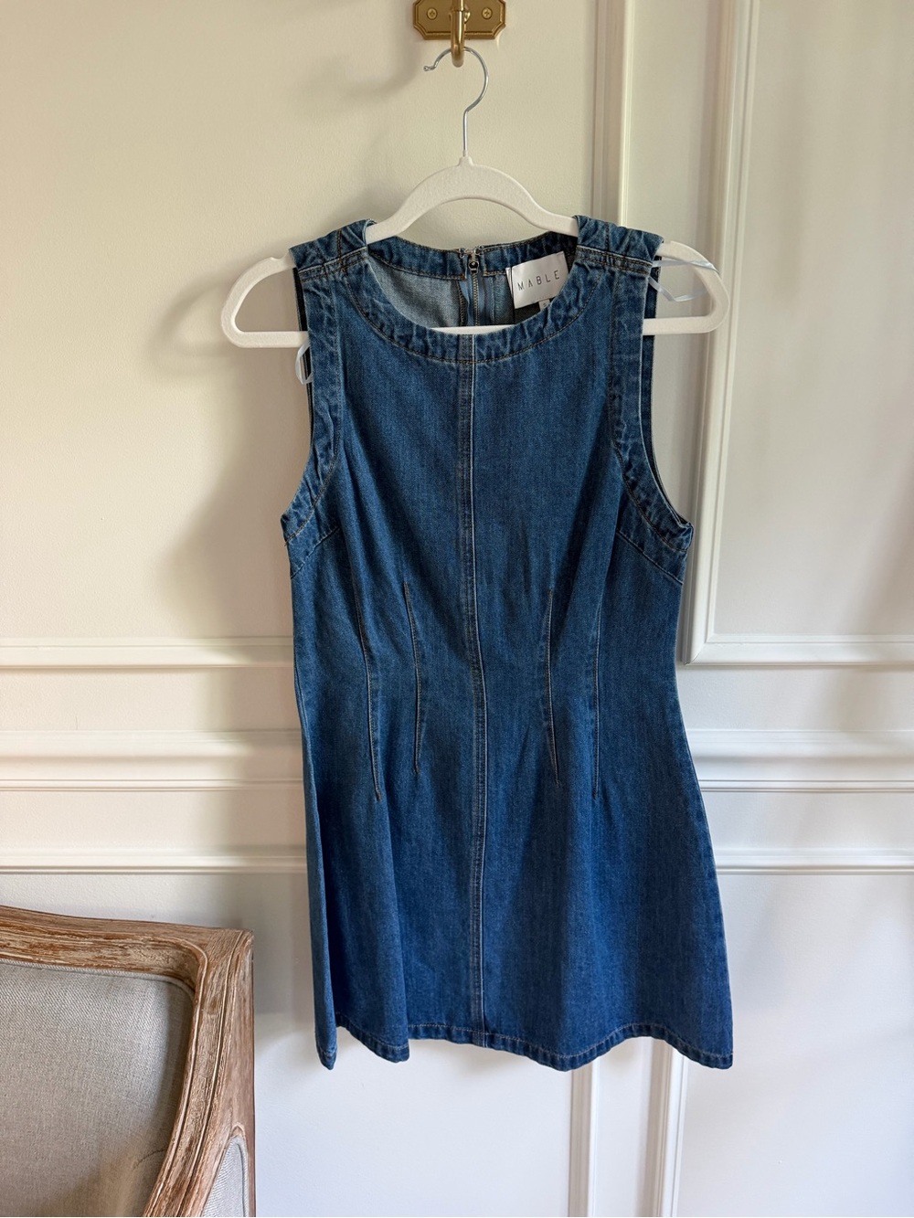 MABLE Blue Denim Mini Dress - Sleeveless A-Line